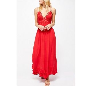 Free People Adella Maxi Long Red Lace Dress